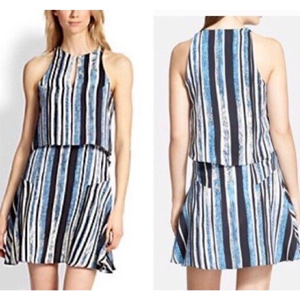 Anthropologie x Parker Silk Mini Dress Tiered Blue Striped Size XS NWT $264